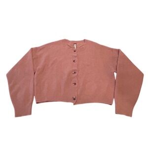 Free People 100% Cashmere Cardigan XL Pink Sweater Buttons Quiet Luxury Chic